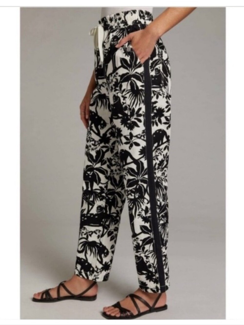 Maeve Anthropologie Tenley Twill Track Pants Big Cat Print Black And White XS